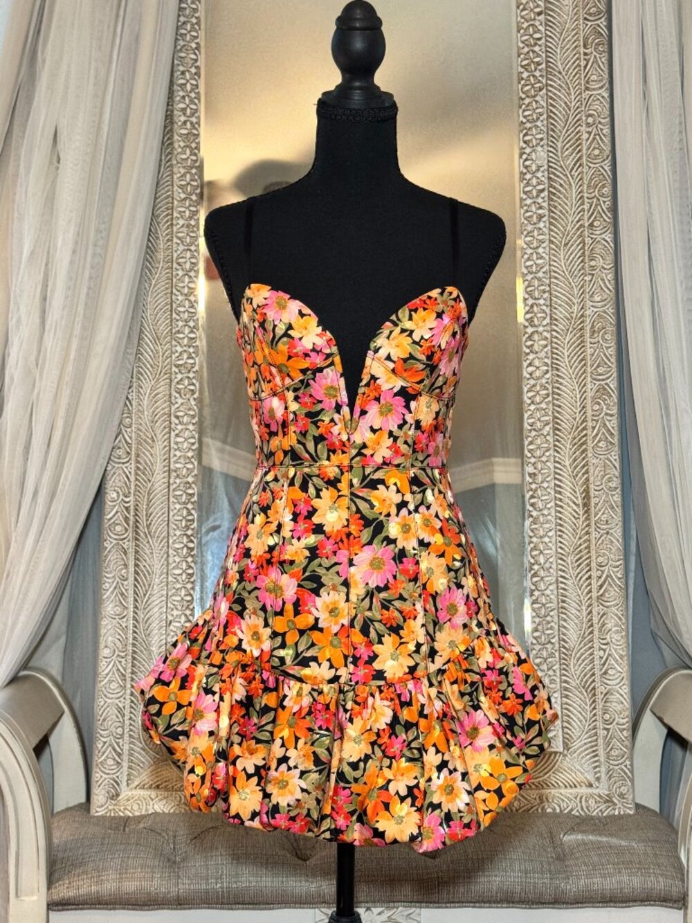 For Love & Lemons Floral Corset Mini Dress Size S